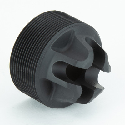 Griffin Armament Stealth Flash Hider Pistol Suppressor End Cap, black in color and capable of taking wipes for quieter use Fits Revolution Suppressors, Resistance suppressors, Silencerco Octane suppressors, and Rugged Obsidian Suppressors