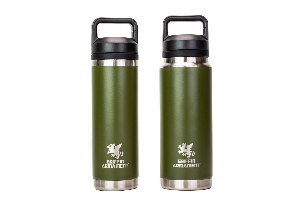 Griffin Yeti-style thermos with two part drinking and carry lid leakproof in olive green color vacuum insulated coffee mug thermos