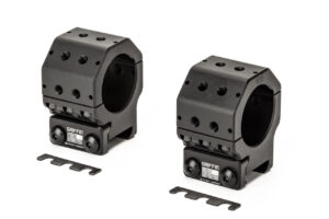 30mm diameter griffin precision scope mount rings. Black color with dowel pin alignment interface for accessory optics, mounts to picatinny rails