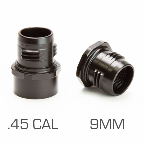 Universal QD piston adapter for pistol barrels. This is a unique utility patented technology from Griffin Armament that allows the end user to quickly and securely mount their pistol suppressor to the host firearm. 