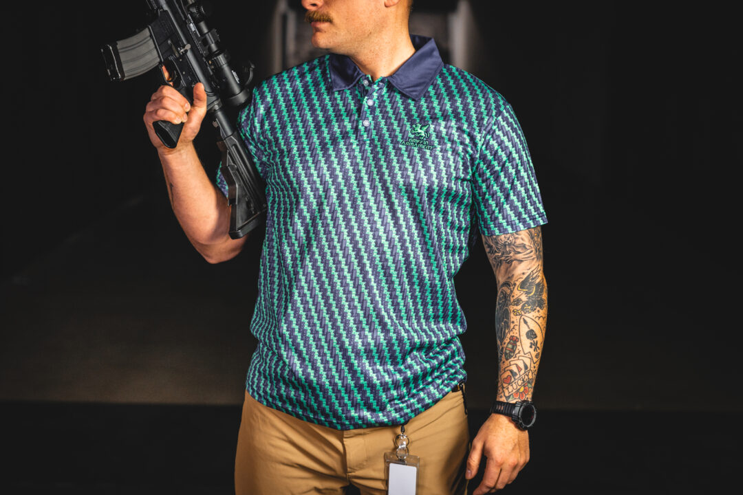 Muzzle Device Golf Polo (Aqua & Indigo) - Image 3