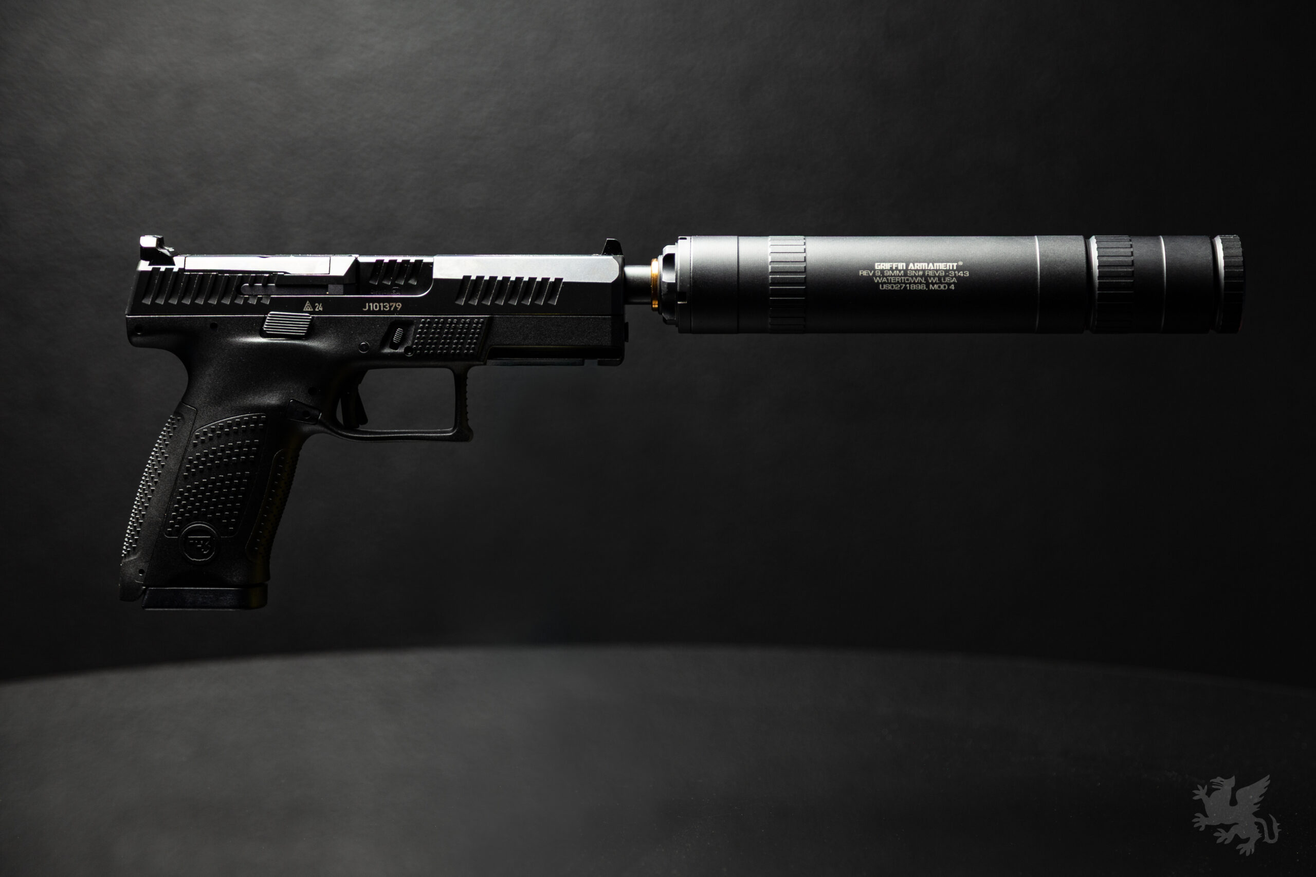 Griffin Armament ATM Pistol barrel for CZ P-10 shown with revolution 9 silencer