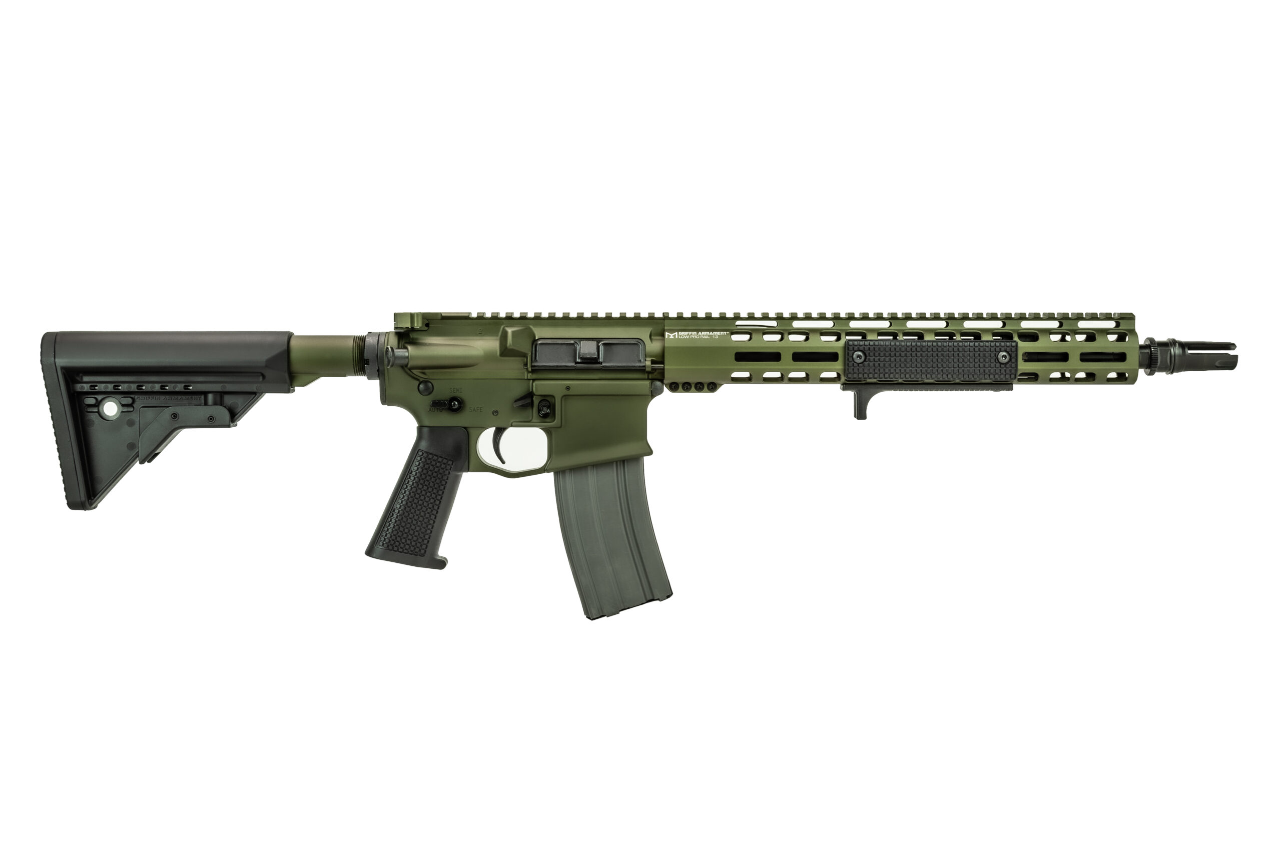 Griffin Armament mk2 ar-15 full ambi rifle 13.9" barrel warhawk green anodized color