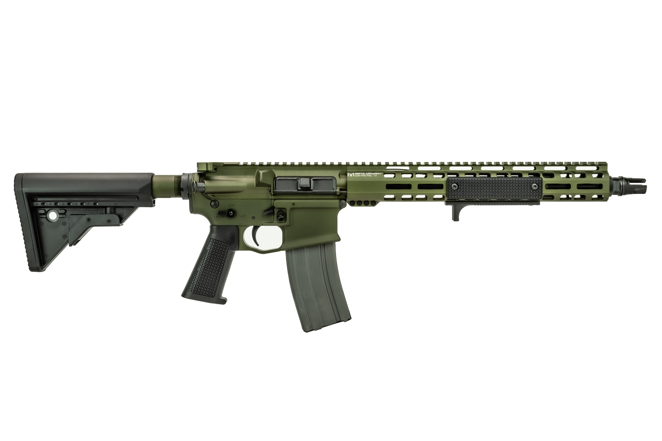 Griffin Armament mk2 ar-15 full ambi SBR 13.9" barrel warhawk green anodized color